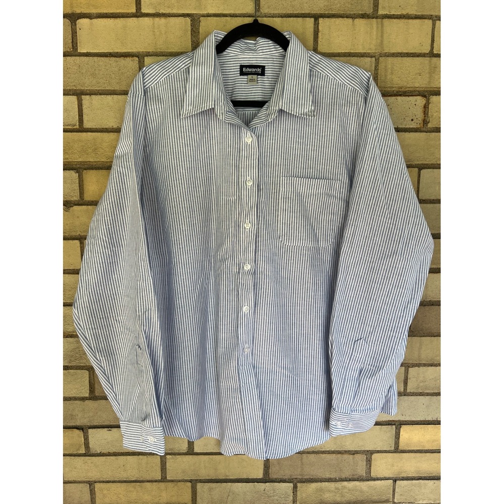 Edwards Blue White Striped Long Sleeve Button Down Shirt Size Large